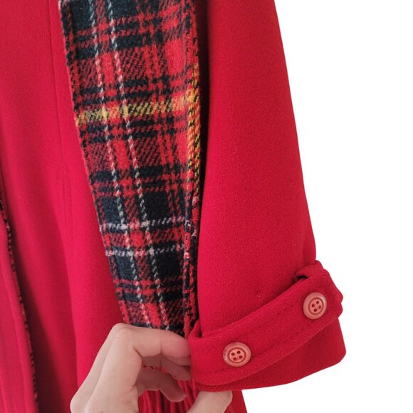 1980s Rothschild Girls Red Hooded Button Pea Coat Plaid Detail w/ Scarf size 6X - Picture 11 of 15